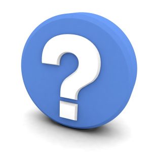 white question mark on blue background circle icon