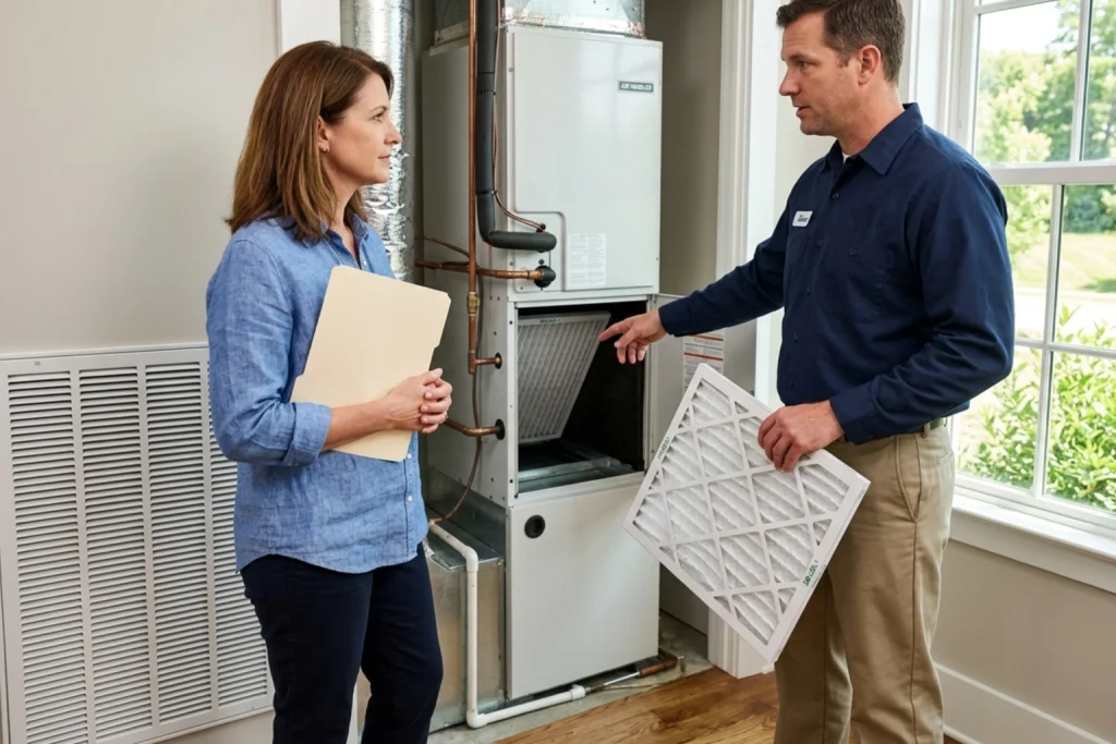 Homeowner learning summer AC maintenance checklist